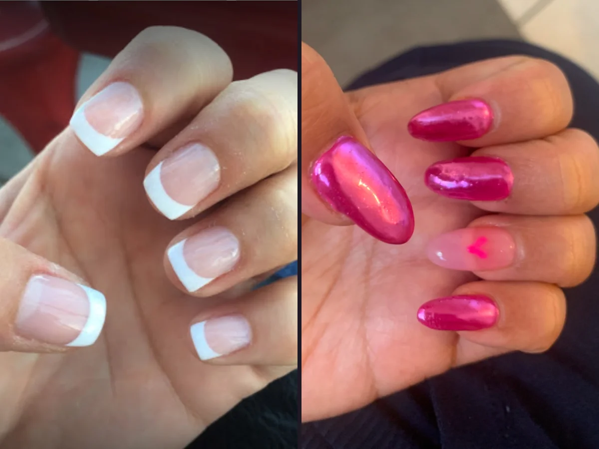 Close-up of freshly painted nails.